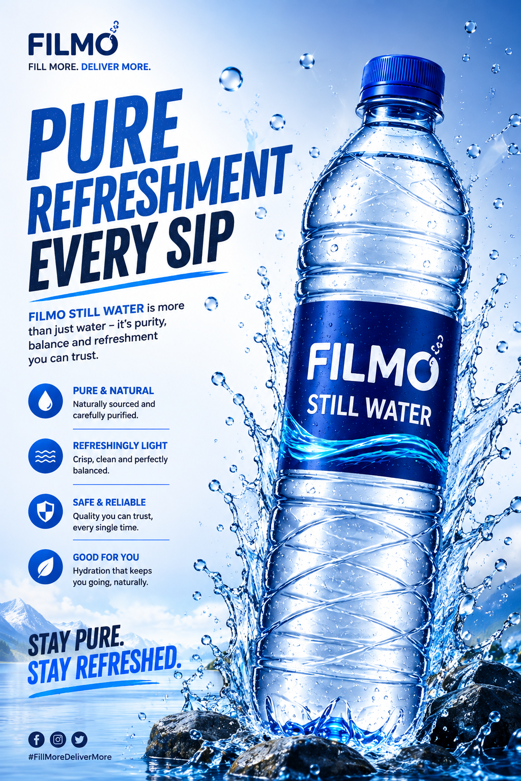 FILMO Still Water campaign poster: Pure Refreshment Every Sip